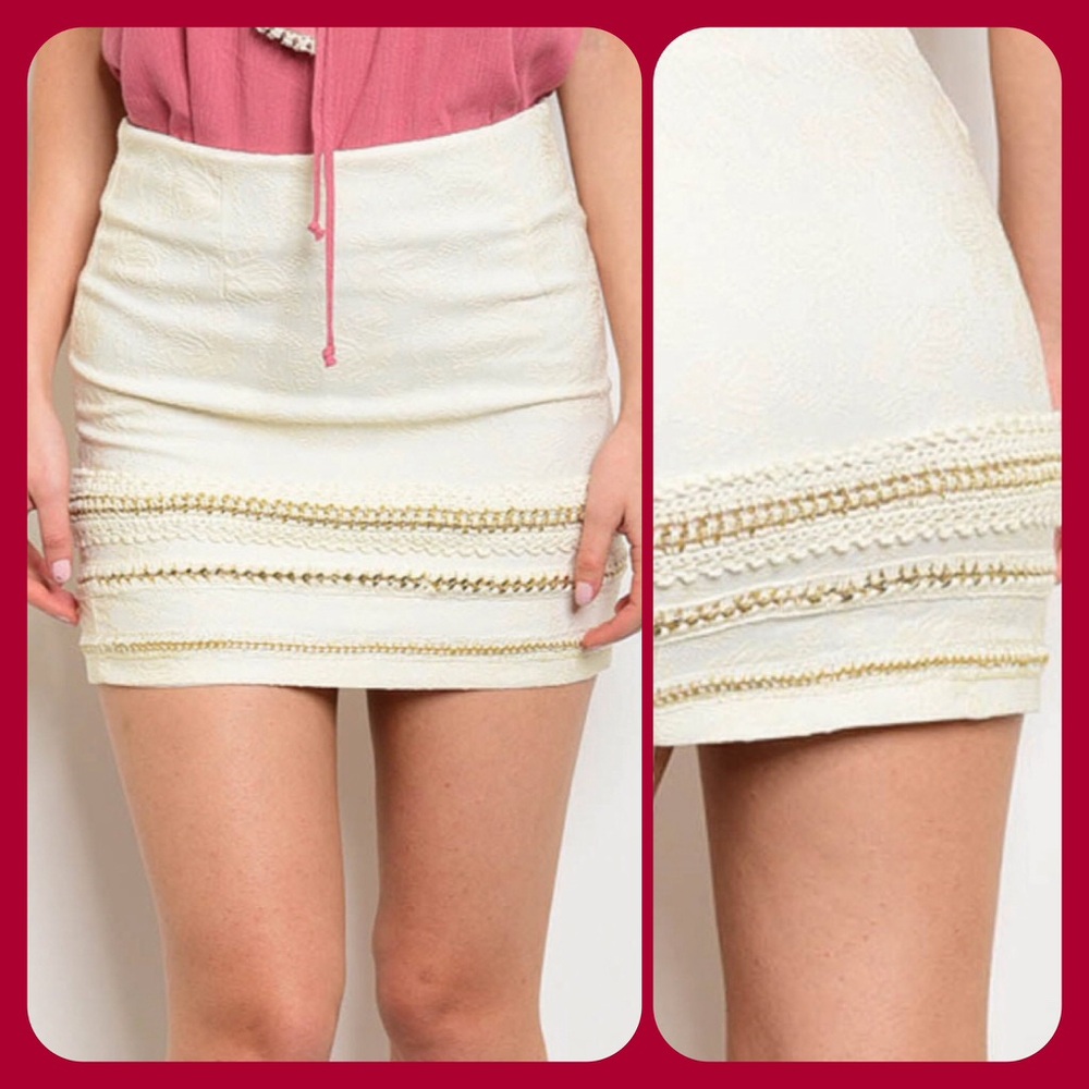 Potter's Pot Ivory Mini Skirt with Gold Detailing